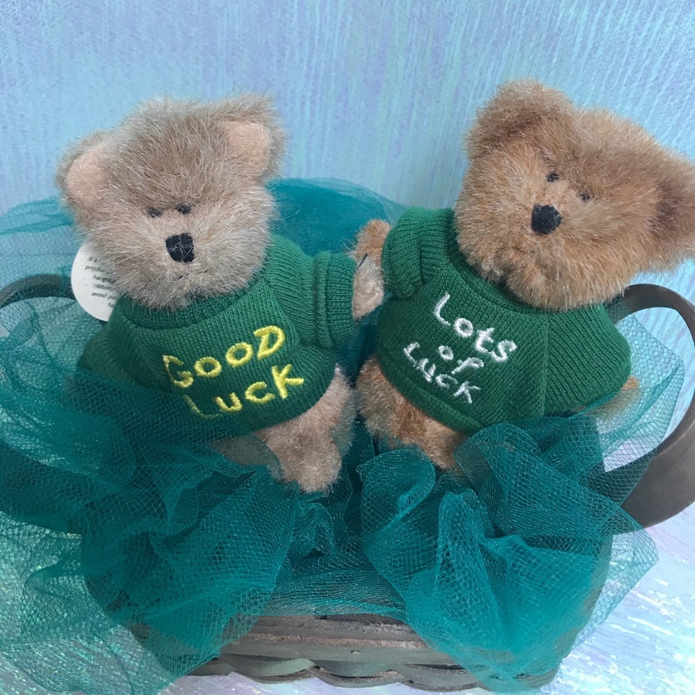 RETIRED Boyds Bears Good Luck & Lots of Luck Mini Message Teddy Bears approx 4” - Picture 1 of 12